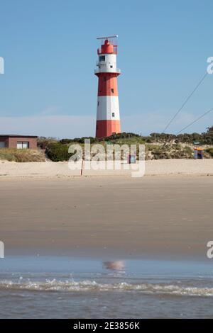 Phare électrique à South Beach, Borkum, île de Frise orientale, Frise orientale, Basse-Saxe, Allemagne, Europe Banque D'Images