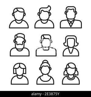illustration de l'ensemble d'avatars femelle et mâle noir les icônes de couleur de contour sur fond blanc Illustration de Vecteur