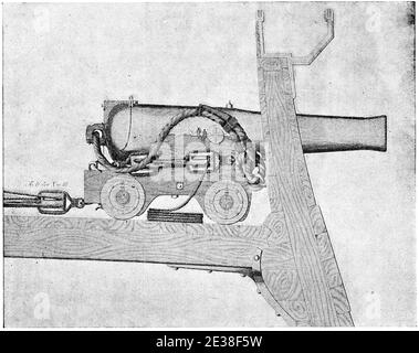 Protection latérale large Carronade. Une caronade est un canon court en fonte lisse utilisé par la Royal Navy. Illustration du 19e siècle. Allemagne. Arrière-plan blanc. Banque D'Images