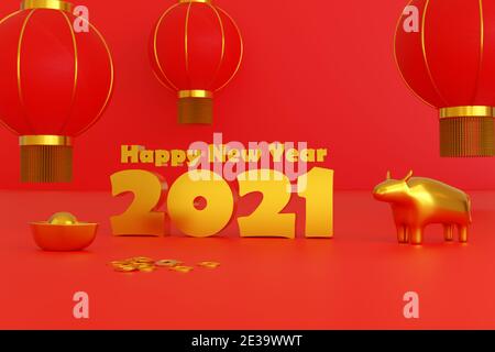 Décoration allusive au nouvel an chinois 2021. Année de l'Ox. Banque D'Images