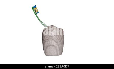 Brosse à dents dans un boîtier isolé sur un fond blanc. Brosse à dents verte en étui Banque D'Images