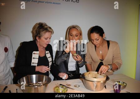 Françoise Labourde, Cecile de Menibus, Hermine de Clermont Tonnerre participant à un déjeuner à la Cité de l'Architecture à Paris, France, le 18 novembre 2010, dans le cadre de la réunion "Culture alimentaire française" organisée par la Fondation Nestlé France. Photo de Nicolas Briquet/ABACAPRESS.COM Banque D'Images