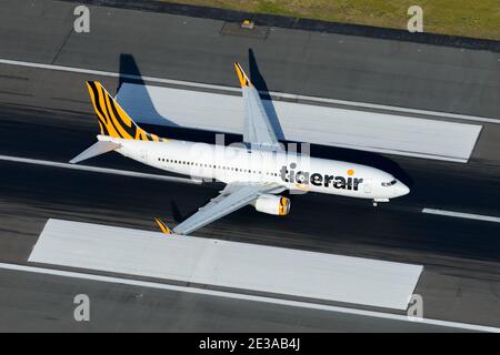 Tiger Air Australie Boeing 737 vue aérienne sur la piste. Tigerair Airways 737-800 VH-VUB. Banque D'Images