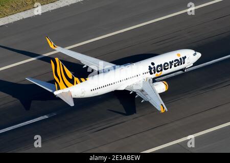 Tiger Air Australie Boeing 737 vue aérienne sur la piste. Tigerair Airways 737-800 VH-VUB. Banque D'Images