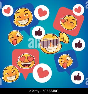 emoji avec différentes réactions pour les médias sociaux et vecteur de réseau illustration Illustration de Vecteur