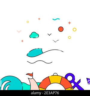 Vague de mer, icône de vecteur de ligne remplie de paysage marin, illustration simple, sécurité de l'eau et bord inférieur lié aux embarcations. Illustration de Vecteur