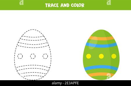 Tracer et colorer l'œuf de Pâques. Jeu éducatif pour les enfants. Pratique de l'écriture et de la coloration. Illustration de Vecteur