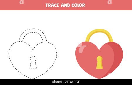 Trace et couleur de la térébenthine en forme de coeur. Jeu éducatif pour les enfants. Pratique de l'écriture et de la coloration. Illustration de Vecteur