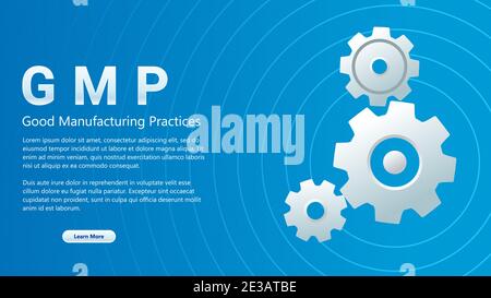 Bonnes pratiques de fabrication GMP. Oncept avec mots-clés, lettres et icônes. Présentation ou illustration vectorielle de modèle Web Illustration de Vecteur