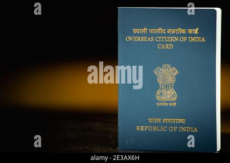 Vue du citoyen d'outre-mer de l'Inde carte émise aux Indiens non résidents. Document de voyage, Banque D'Images