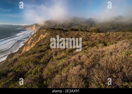 La côte immaculée de point Reyes National Seashore où l'océan rencontre des falaises et chaparral juste au nord de San Francisco en Californie, États-Unis. Banque D'Images