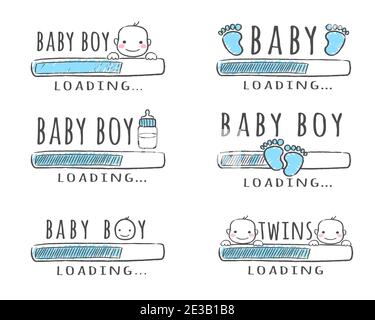 Barre de progression avec inscription - Collection Baby Boy Loading en style esquisse. Illustration vectorielle pour t-shirt, affiche, carte, douche de bébé Illustration de Vecteur