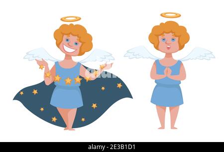 Garçon angélique avec ailes et halo, cupid ou ange Illustration de Vecteur