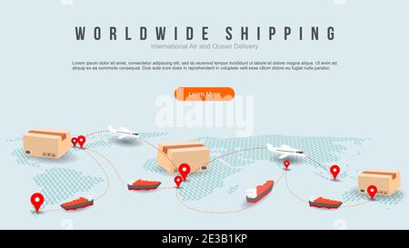 transport aérien et maritime dans le monde entier. itinéraire de transport. géolocalisation. carte du monde moderne avec illustration du concept d'espace de coy Illustration de Vecteur