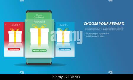 choisissez votre cadeau. cadeau à choix multiples sur l'écran du téléphone mobile avec placement de texte personnalisé modifiable illustration vectorielle moderne minimaliste et propre Illustration de Vecteur