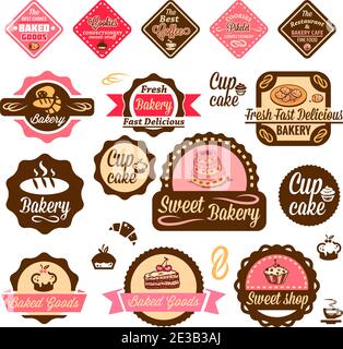 Ensemble élégant d'étiquettes et de badges Vector Bakery. Tous les éléments sont regroupés. Illustration de Vecteur