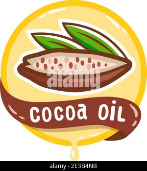 Logo huile de cacao. Emblème de vecteur de produit naturel biologique. Illustration de Vecteur