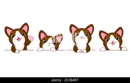 Ensemble de chat mignon. Ensemble de frontières avec kitty kawaii. Collection de chats avec différentes émotions - drôle, heureux, surpris. Peut être utilisé pour l'impression de t-shirts, Illustration de Vecteur