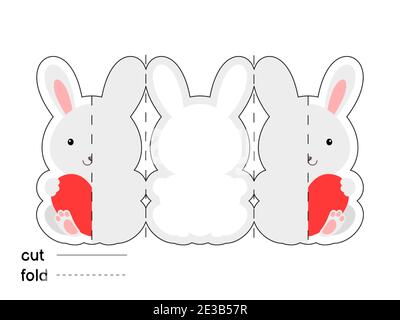 Joli lapin tient coeur. Pliez le modèle de carte de vœux long. Idéal pour la Saint-Valentin, les anniversaires, les douches de bébé. Combinaison de couleurs imprimable. Illustration de Vecteur