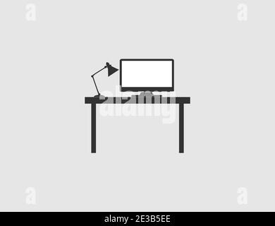 Table de bureau, intérieur, icône du lieu de travail. Illustration vectorielle, conception plate. Illustration de Vecteur