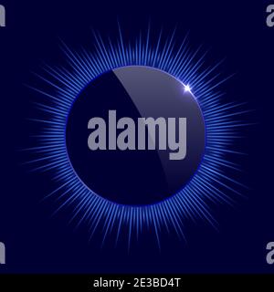 Cercle sombre avec arrière-plan abstrait rayons radiaux bleus. Cadre lumineux électrique rond avec éclat. Illustration vectorielle géométrique de mode. Vide mi Illustration de Vecteur