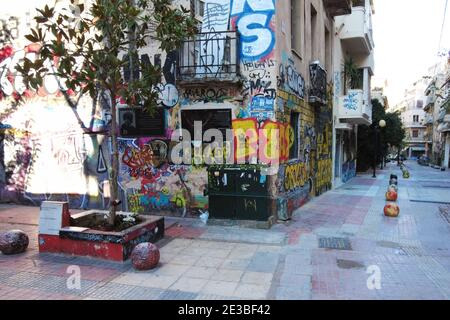 Lieu où l'étudiant Alexandros Grigoropoulos a été assassiné dans le quartier Exarcheia d'Athènes, Grèce, le 6 décembre 2008. Banque D'Images