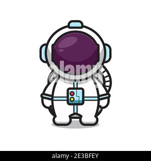Illustration d'une icône représentant un vecteur de dessin animé représentant un personnage de mascotte d'astronaute mignon. Conception isolée sur blanc. Style dessin animé plat. Banque D'Images