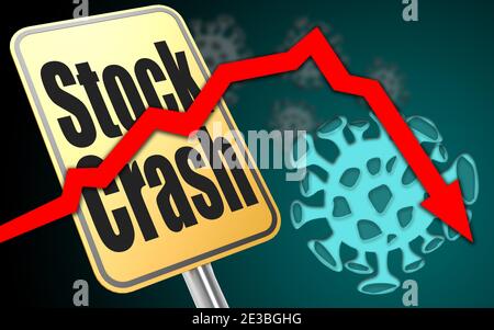 Illustration du rendu 3D d'une chute des stocks due à Le nouveau coronavirus Covid-19 Banque D'Images