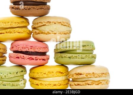 Macaron. Gros plan sur les macarons traditionnels français colorés, macro Banque D'Images