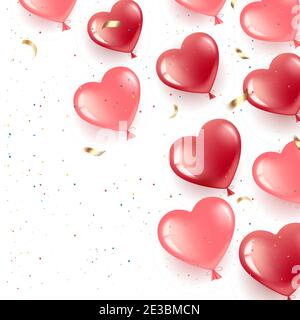 Bonne Saint Valentin. Ballons en gel-coeurs rouges et roses. Bannière avec lieu pour le texte. Carte de vœux Joyeux anniversaire, Journée internationale de la femme. Isolé Illustration de Vecteur