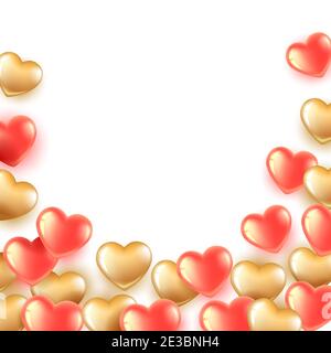 bannière avec ballons en forme de coeur rose et or. Les bulles volent de bas en haut. Illustration romantique pour la Saint-Valentin et les femmes internationales Illustration de Vecteur