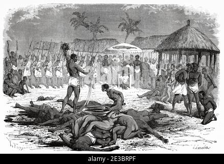 Sacrifices humains à Dahomey, Afrique Centrale, illustration gravée du XIXe siècle, le Tour du monde 1863 Banque D'Images