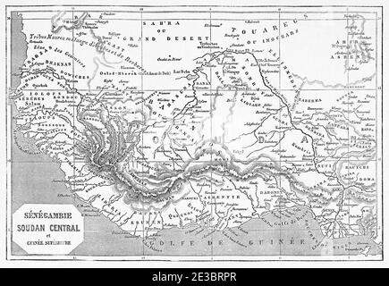 Carte montrant la position et les rapports de Dahomey, Afrique centrale, illustration gravée du Vieux XIXe siècle, le Tour du monde 1863 Banque D'Images