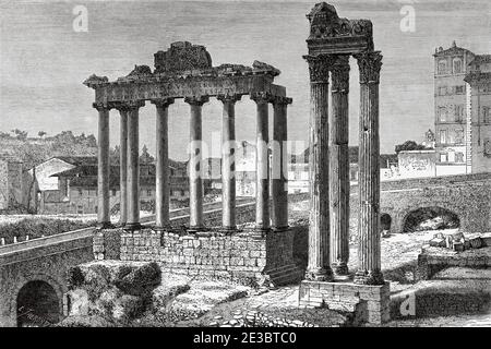 Temple de Fortuna ou Juno Moneta, Forum romain, Rome. Italie, Europe. Voyage à Rome par Francis Wey 19e siècle Banque D'Images