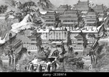 UAN-tceu-tcian, ancien Palais d'été, Chine. Ancienne illustration gravée du XIXe siècle, Voyage à Pékin et Chine du Nord 1873 Banque D'Images