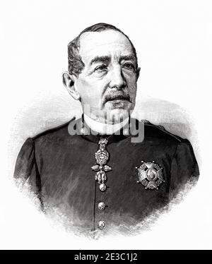 José Gutiérrez de la Concha Irigoyen (Cordoba 1809 - Madrid 1895), militaire et politicien espagnol, marquis de la Havane, vicomte de Cuba, grande d'Espagne de première classe, capitaine général des armées nationales en 1868, directeur et colonel général du corps royal d'artillerie, directeur général de cavalerie, Gouverneur supérieur et capitaine général de Cuba. De la Ilustracion Española y Americana 1895 Banque D'Images