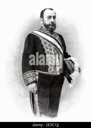 Tomás Castellano y Villarroya (Saragosse 1850 - Madrid 1906) était un politicien espagnol, ministre d'outre-mer pendant la régence de María Cristina de Habsburgo-Lorena et du Trésor pendant le règne d'Alfonso XIII De la Ilustracion Española y Americana 1895 Banque D'Images