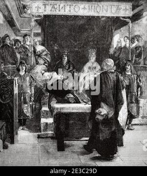 Expulsion des Juifs d'Espagne en l'an 1492 peinture par Emilio Sala Francés (1850 - 1910) peintre espagnol, Espagne. Illustration gravée de la Ilustracion Española y Americana datant du XIXe siècle 1890 Banque D'Images