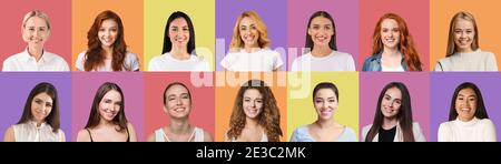 Collection de portraits multiethniques de jeunes femmes gaies Banque D'Images