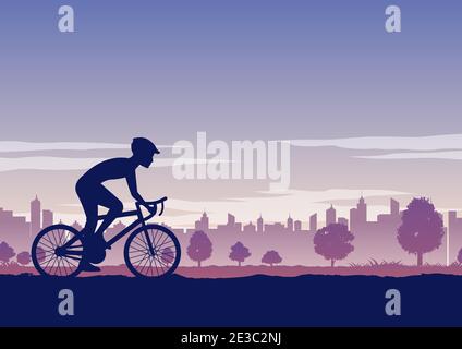 Silhouette des activités des personnes s'exerçant avec le vélo passe le parc Illustration de Vecteur