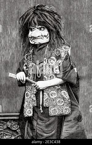 Personnages, coutumes et traditions des Japonais, acteur lors d'une représentation théâtrale. Japon. Illustration gravée de la Ilustracion Española y Americana datant du XIXe siècle 1894 Banque D'Images