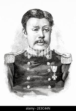 Portrait de Kabayama Sukenori (1837 - 1922) était un général de l'Armée impériale japonaise et amiral de la Marine impériale japonaise. Premier gouverneur général de Taïwan japonais. Illustration gravée de la Ilustracion Española y Americana datant du XIXe siècle 1894 Banque D'Images