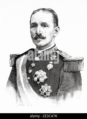 Portrait de Francisco de Paula de Borbón y Castellvi (Toulouse 1853 - Madrid 1942) était un noble espagnol, membre de la famille Borbón, et cousin charnel du roi Alfonso XII d'Espagne. Illustration gravée de la Ilustracion Española y Americana datant du XIXe siècle 1894 Banque D'Images