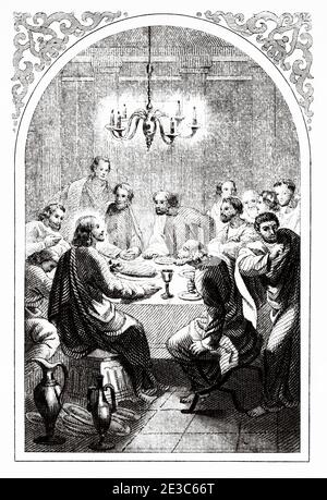 La dernière Cène. Illustration de la gravure du XIXe siècle. Ancien Epithalamion 1852. Collection d'exercices prières et métiers Banque D'Images