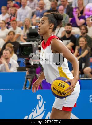 Joueur de basket-ball Satou Sabally (Allemagne) aux Jeux européens de 2019 à Minsk (Bélarus). Banque D'Images