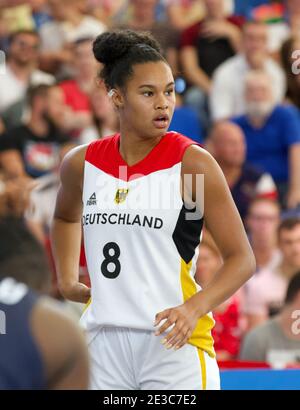 Joueur de basket-ball Satou Sabally (Allemagne) aux Jeux européens de 2019 à Minsk (Bélarus). Banque D'Images