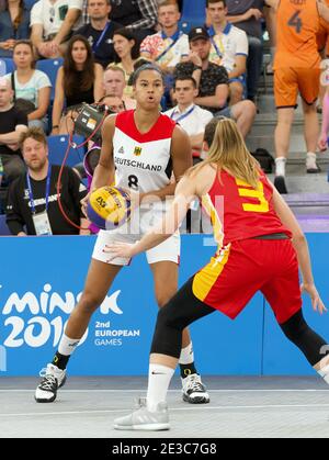 Joueur de basket-ball Satou Sabally (Allemagne) aux Jeux européens de 2019 à Minsk (Bélarus). Banque D'Images