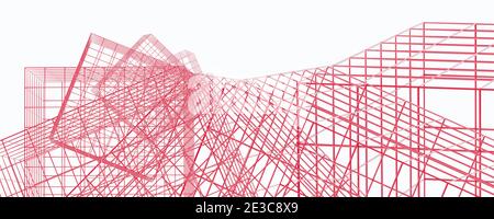 illustration de rendu 3d de maillage cubique rouge avec fond blanc Banque D'Images