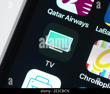 Icône de l'application Apple TV sur l'écran de l'iPhone d'Apple Banque D'Images