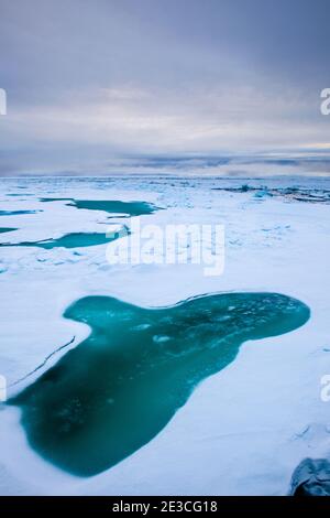 Glace de mer arctique, détroit de Fram, entre le Groenland et le Svalbard, septembre 2009. En août 2012, la glace de mer de l'Arctique a atteint un minimum record, ce qui nous affectera Banque D'Images